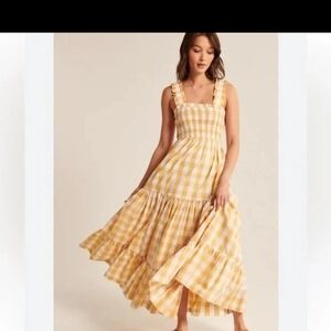 Abercrombie & Fitch Yellow and White Ruffled Tiered Maxi Sundress XXL